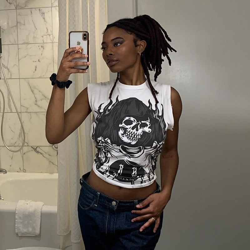 Women's Sleeveless Graphic T-Shirt with Animal Illustration
