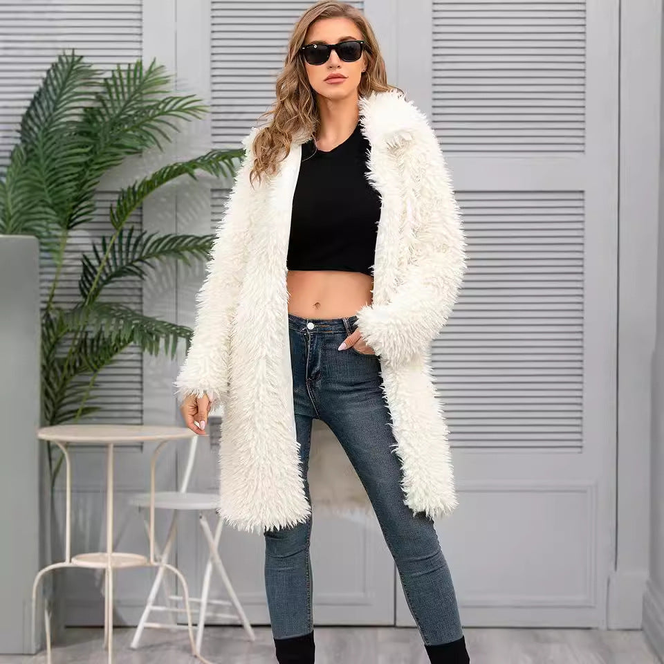 Women's Fluffy Long Coat with Stylish Cut