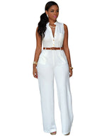 Women's Elegant Jumpsuit with Belt and Button Detail