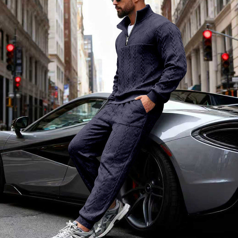 Men's Waffle Texture Half-Zip Loungewear Set