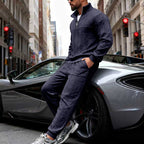 Men's Waffle Texture Half-Zip Loungewear Set