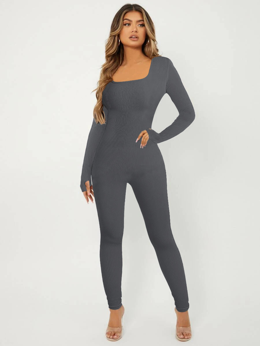 Women's Long-Sleeve Ribbed Jumpsuit
