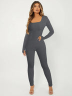 Women's Long-Sleeve Ribbed Jumpsuit