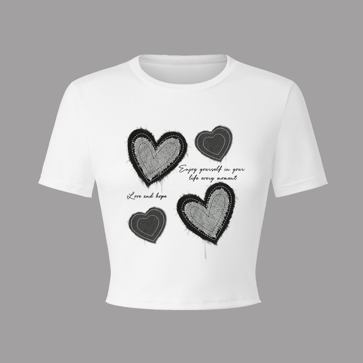 Women's Crop T-Shirt with Creative Heart Motif and Motivational Quote