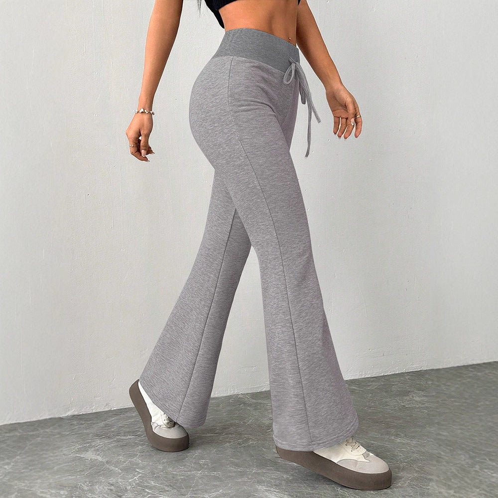 Women's High-Waisted Flared Lounge Pants with Elastic Drawstring