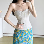 Women's Bandeau Top with Floral Pattern and Braided Detail