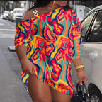 Women's Asymmetric Graphic Print One-Shoulder Dress