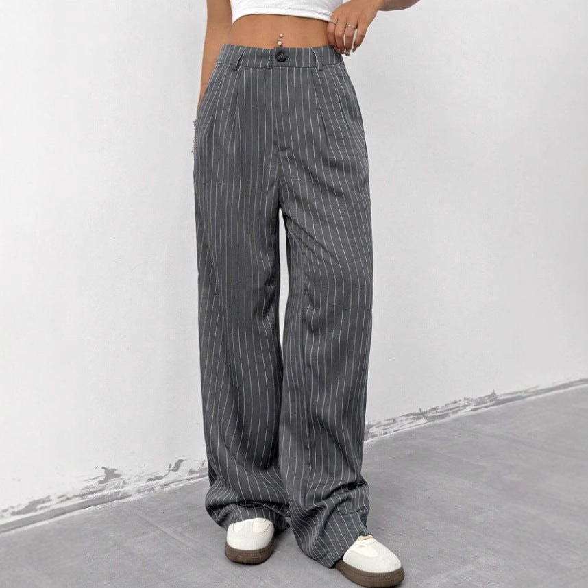 Women's Elegant Wide-Leg Striped Trousers