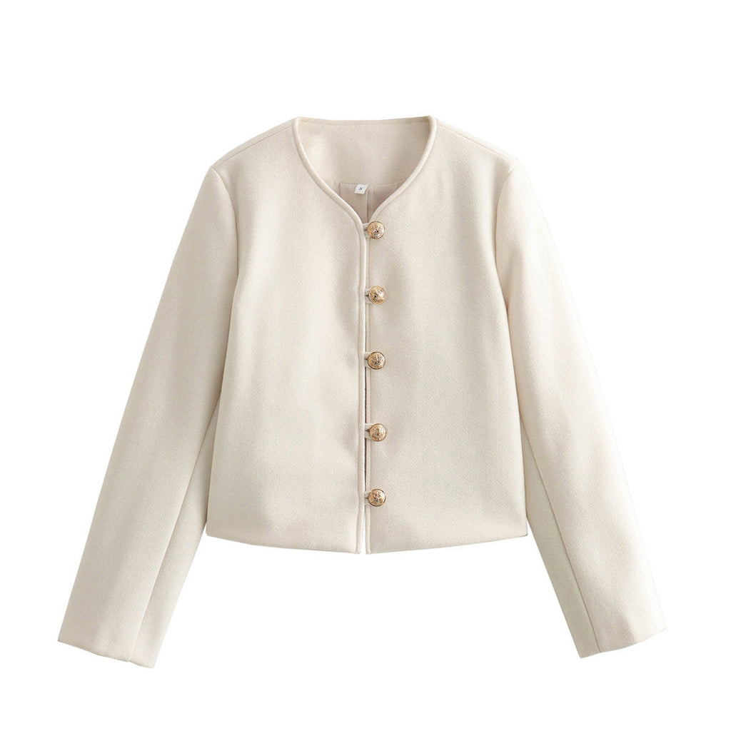 Women's Elegant Short Jacket with Textured Button Details