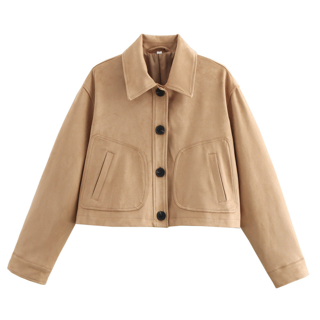 Women's Cropped Faux Leather Jacket with Side Pockets
