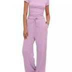 Casual Two-Piece Set with Cropped Top and Wide-Leg Pants