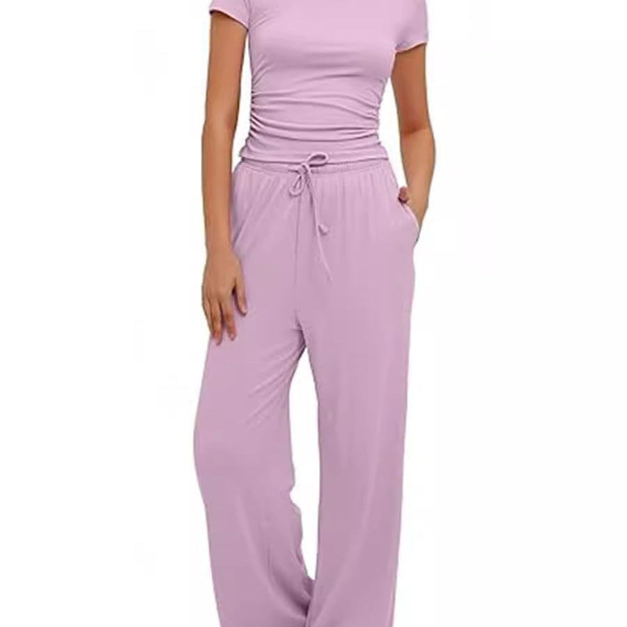 Casual Two-Piece Set with Cropped Top and Wide-Leg Pants