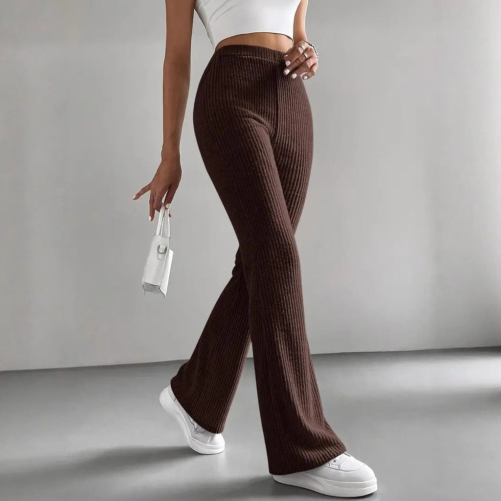 Women's High-Waisted Ribbed Flared Trousers