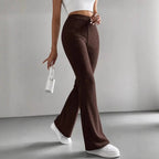 Women's High-Waisted Ribbed Flared Trousers