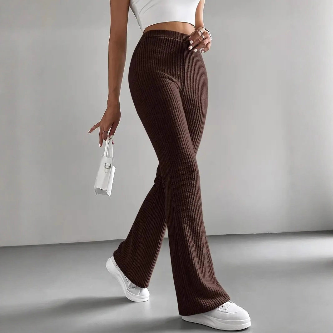 Women's High-Waisted Ribbed Flared Trousers