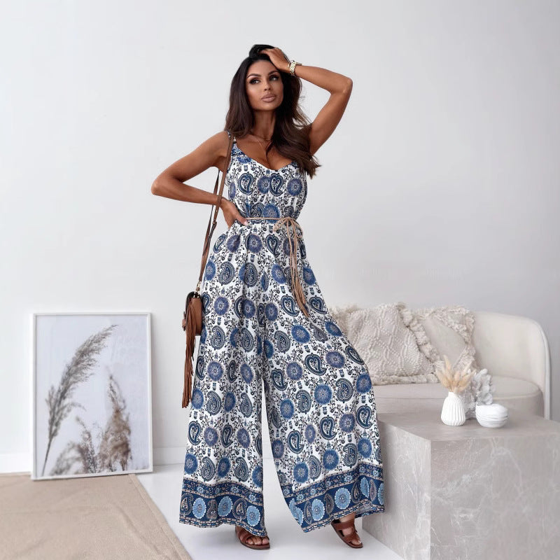 Women's Floral Jumpsuit with Wide Legs