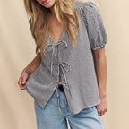 Women's Blouse with Knot Detail and Puffy Sleeves