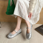 Women's Glitter Ballet Flats with Buckle Detail