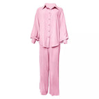 Women's Casual Two-Piece Set with Airy Blouse and Wide-Leg Pants
