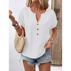 Women's Casual Button-Down Blouse with Round Neck