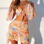 Women's Crop Top and Mini Skirt Ensemble with Ruffles