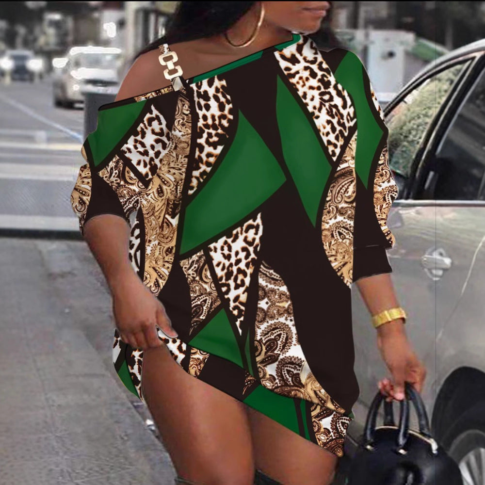 Women's Asymmetric Graphic Print One-Shoulder Dress