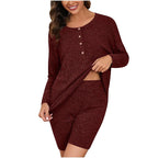 Women's Comfortable Lounge Set with Long-Sleeve Top and Shorts