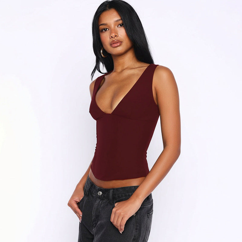 Sleeveless Deep V-Neck Fitted Top