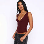 Sleeveless Deep V-Neck Fitted Top