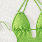 Women's Swimsuit with Deep V-Neck and Sophisticated Lace-Up Design