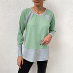 Women's Casual Long-Sleeve Shirt with Waffle Texture and Contrast Sleeves
