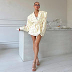 Elegant Floral Blazer Jacket with Waist Belt