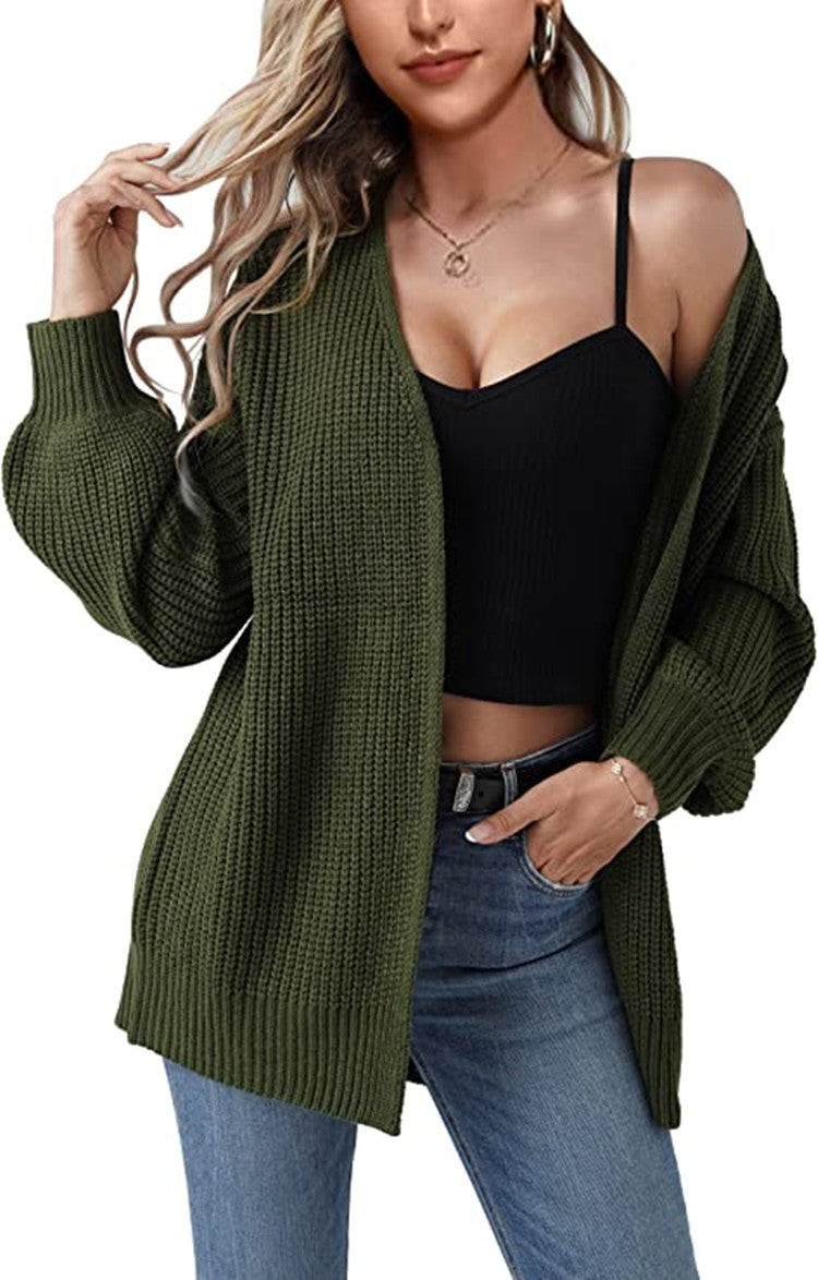 Women's Chunky Knit Cardigan with Open Front and Casual Cut