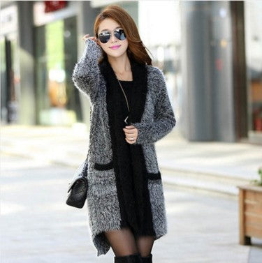 Women's Long Knit Coat with Open Front and Cozy Texture