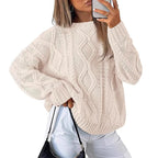 Women's Chunky Knit Sweater with Cable Knit Pattern