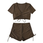 Women's Swimwear Set with Ruched Top and High-Cut Legs