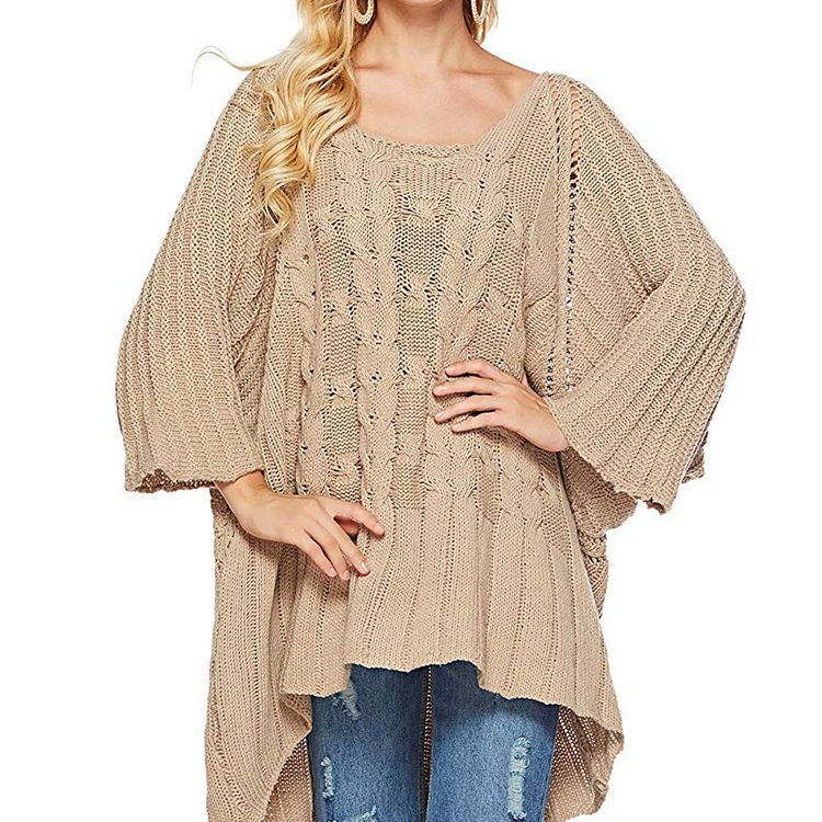 Women's Chunky Knit Poncho with Innovative Cut
