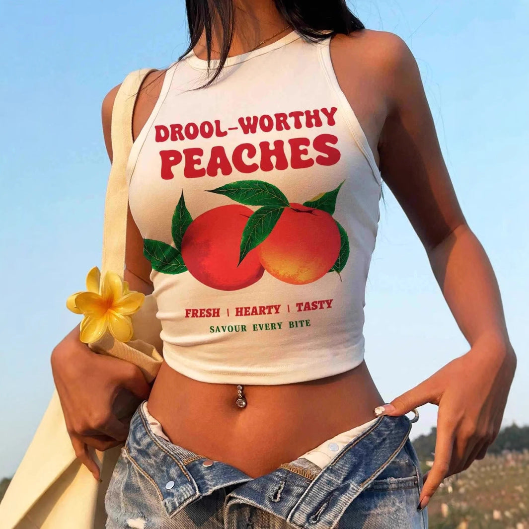 Women's Sleeveless Crop Top with Graphic Print