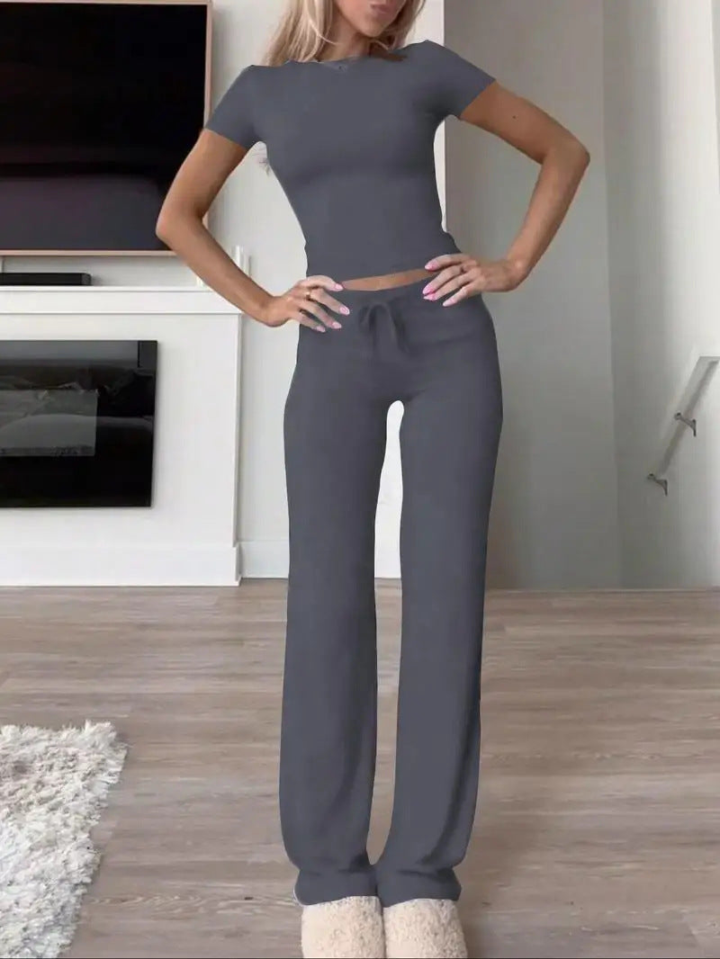 Women's Casual Lounge Set with Fitted Top and Comfortable Pants
