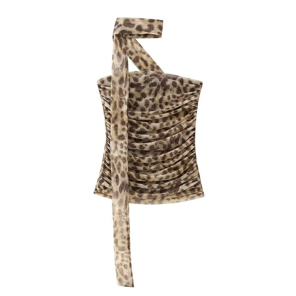 Women's Elegant Striped Maxi Skirt with High Waist in Leopard Print