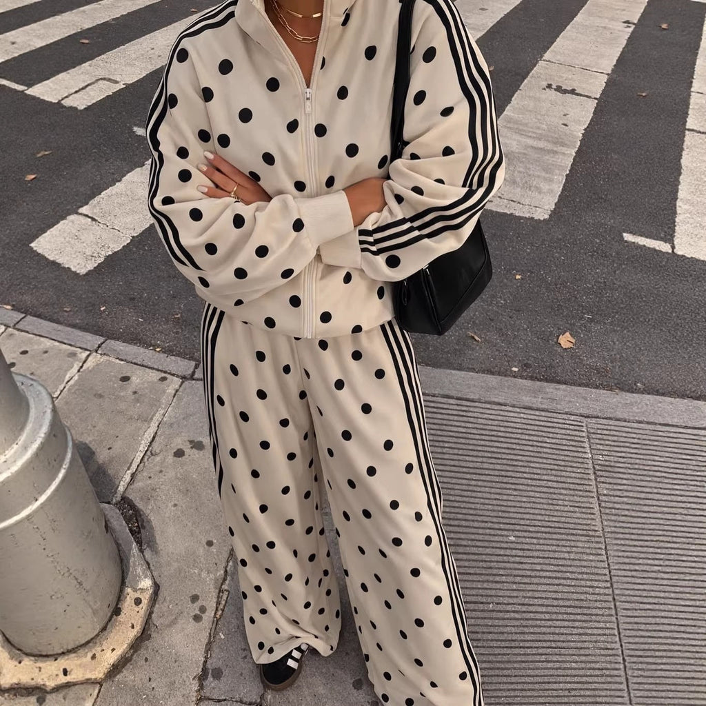 Women's Polka Dot Cotton-Blend Tracksuit Set