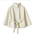 Elegant Cape Jacket with Tie Belt and High Collar