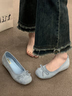 Women's Ballet Flats with Decorative Bow Detail and Fleece Outsole