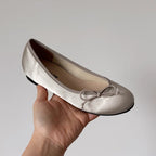 Women's Satin-Texture Ballet Flats with Bow Detail