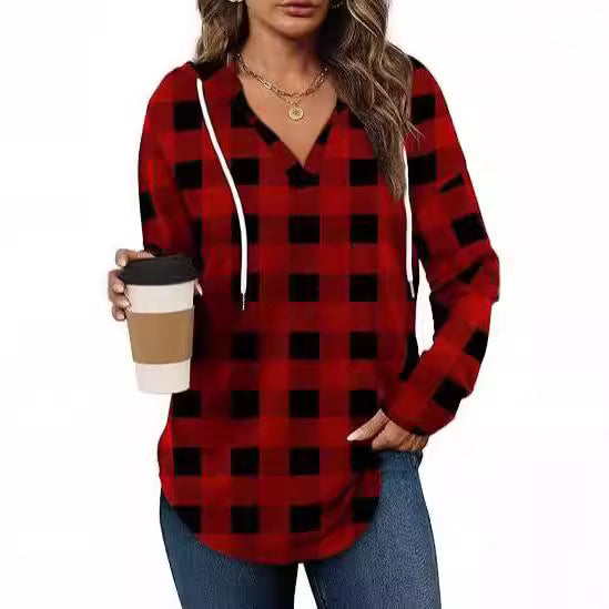 Casual Plaid Blouse with Hood