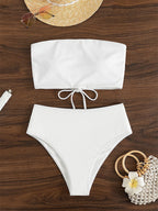 Women's High-Waisted Striped Bandeau Bikini