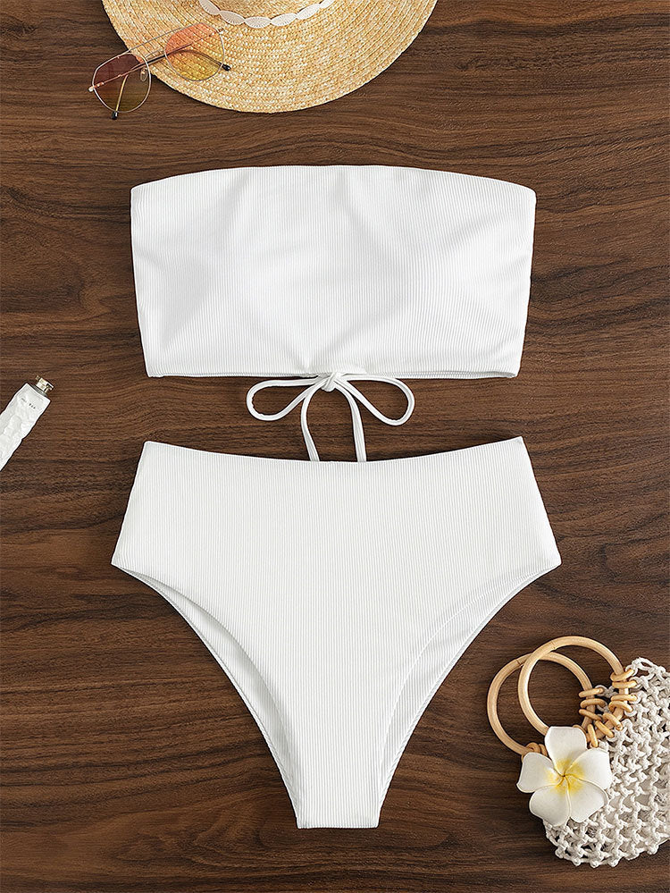 Women's High-Waisted Striped Bandeau Bikini