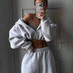 Women's Cropped Hoodie and Casual Sweatpants Set with Elastic Waist