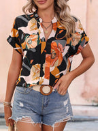 Women's Floral Blouse with Stylish Stand-Up Collar