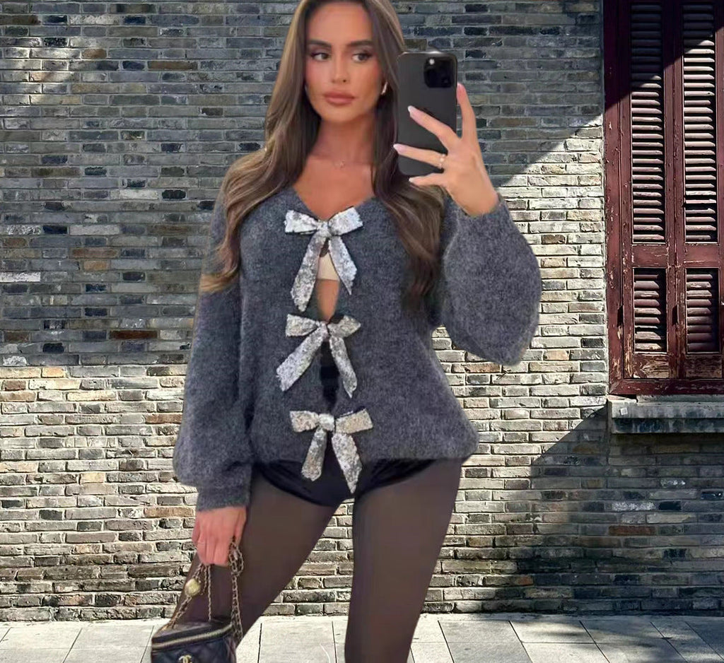Women's Elegant Cardigan with Glittering Band Detail